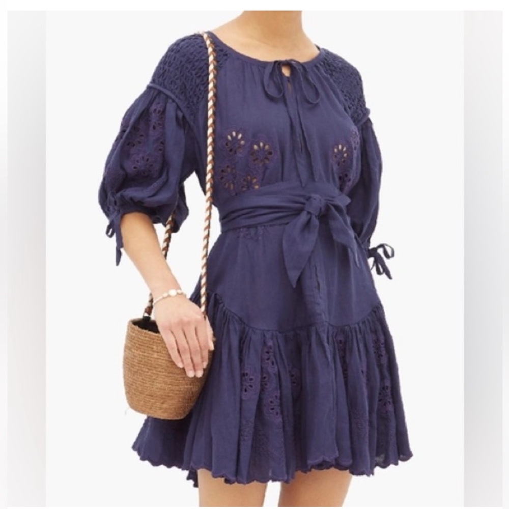 Innika Choo Navy Embroidered Scallop Hem Dress